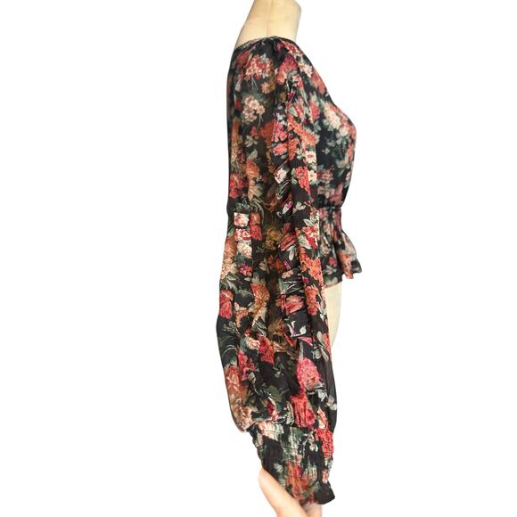 Express black red floral long sleeves blouse size XS - Picture 14 of 16